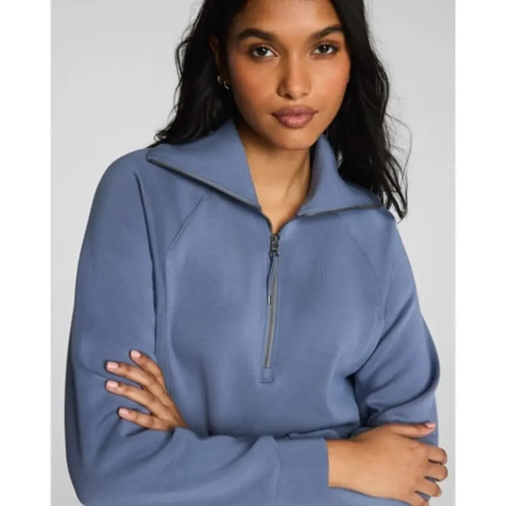 Spanx Air Essentials Half Zip Sweatshirt Long Sleeves Hydrangea Blue Size 1X NWT - Picture 4 of 14